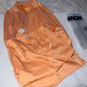 Brand new peach satin skirt set